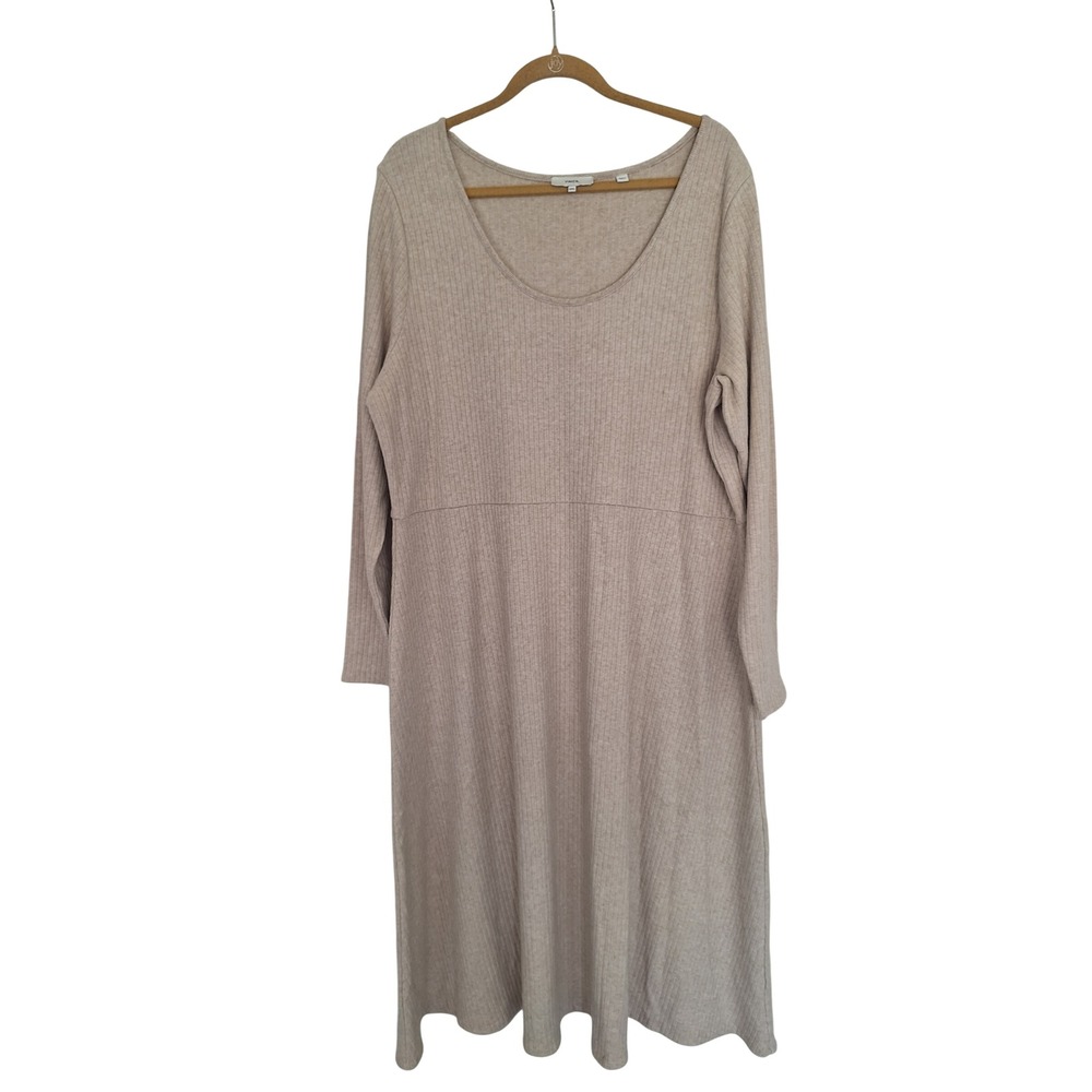 Vince Beige Ribbed Knit Long Sleeve Scoop Neck Midi Dress XXXL Plus Size Oatmeal